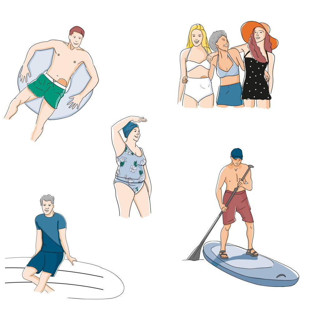 illustratie van mensen in zwempakken